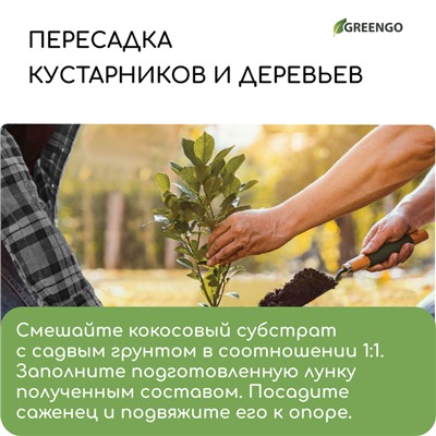 Субстрат Greengo кокосовый, универсальный, натуральный грунт для террариумов и растений, в брикете, 7 л при разбухании