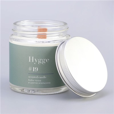 Свеча ароматическая "Hygge" #19 Бобы тонка и цветок апельсина, соевый воск, в банке, 90 г