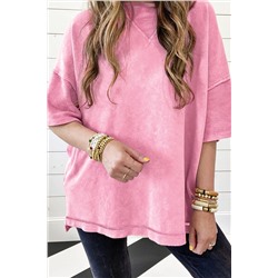 Strawberry Pink Mineral Wash Exposed Seam Drop Shoulder Oversized Tee