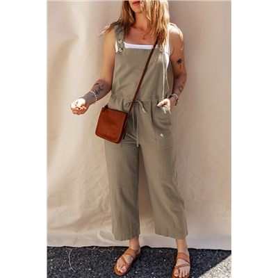 Sage Green Drawstring Buttoned Straps Cropped Overall
