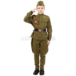 Костюм "Солдат"(гимнастерка, брюки, пилотка, ремень,георгиевская лента) размер 122-64