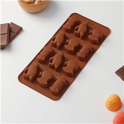 Форма для шоколада Доляна «Пингвины», силикон, 21,5×10×1,5 см, 12 ячеек, цвет коричневый