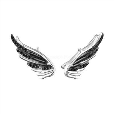 Серьги каффы из серебра с натуральной шпинелью родированные - Крылья