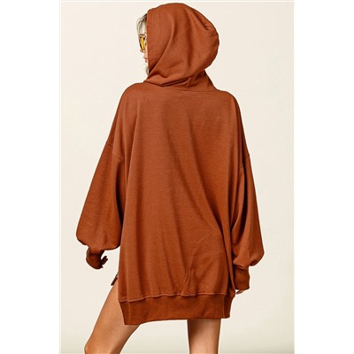 Chestnut V Neck Kangaroo Pocket Oversized Hoodie