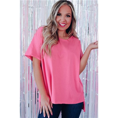 Rose Red Sequined Fringe Wing High-low Hem T-shirt