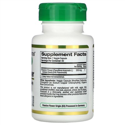 California Gold Nutrition, EuroHerbs, пассифлора, 250 мг, 60 растительных капсул
