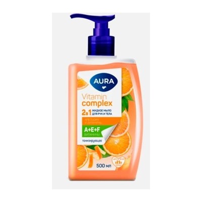 AURA Жидкое мыло 2в1 для рук и тела Vitamin Complex Апельсин и витамины 500 мл