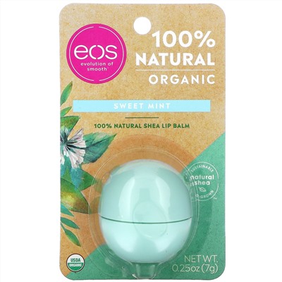 EOS, на 100% органический натуральный бальзам для губ с маслом ши, мята, 7 г (0,25 унции)