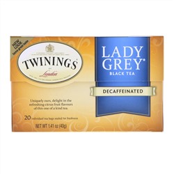Twinings, Lady Grey, черный чай, без кофеина, 20 чайных пакетиков, 40 г (1,41 унции)