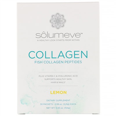 Solumeve, пептиды коллагена с витамином C и гиалуроновой кислотой, со вкусом лимона, 30 пакетиков по 5,15 г (0,18 унции)
