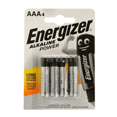 Батарейка алкалиновая Energizer Alkaline Power, AAA, LR03-4BL, 1.5В, блистер, 4 шт.