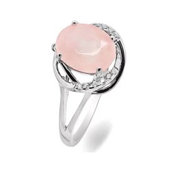 Кольцо из серебра розовый кварц, МЦВ958