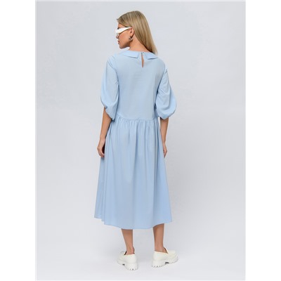 Платье голубого цвета с пышными рукавами и завышенной талией