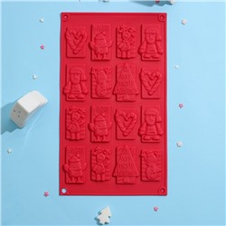Форма для конфет и шоколада Доляна «Рождество», силикон, 30×17 см, 16 ячеек, цвет красный