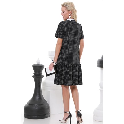 Платье черное в горошек с контрастным воротником