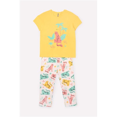 Пижама для девочки КБ 2765 солнечный + леопарды на бледно-персиковом