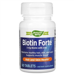 Enzymatic Therapy, Biotin Forte, биотин с цинком, 3 мг, 60 таблеток