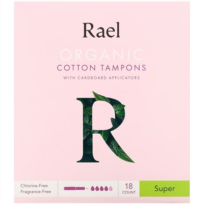 Rael, Organic Cotton Tampons with Cardboard Applicators, Super, 18 Count