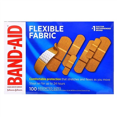 Band Aid, пластыри из гибкого материала, 100 шт. разных размеров