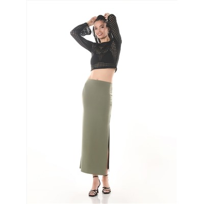Длинная юбка с разрезом Зеленый защитный