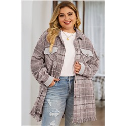 Pink Plus Size Macrame Plaid Coat