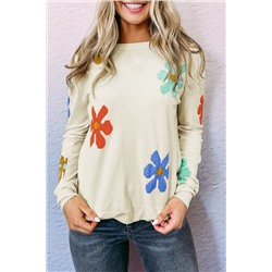 White Sweet Floral Pullover Sweater