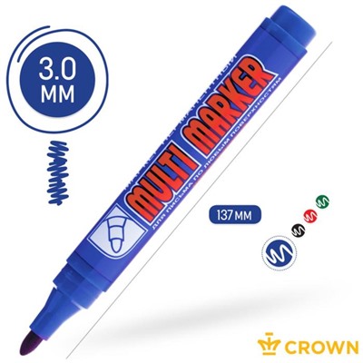 Маркер перманентный 3.0 мм, Crown Multi Marker, пулевидный, синий