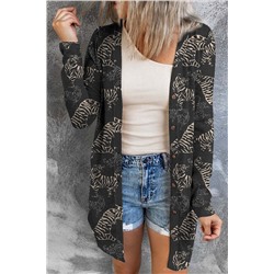 Black Wild Tiger Print Button Front Cardigan