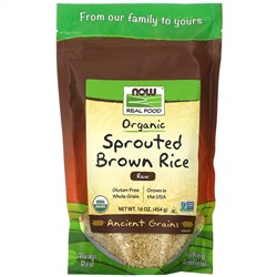 Now Foods, Real Food, органический проросший бурый рис, необработанный, 454 г (16 унций)