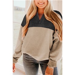 Carbon Grey Notched Neck Colorblock Corded Sweatshirt