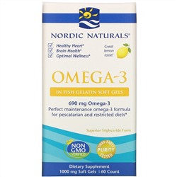 Nordic Naturals, омега-3, с лимонным вкусом, 690 мг, 60 капсул
