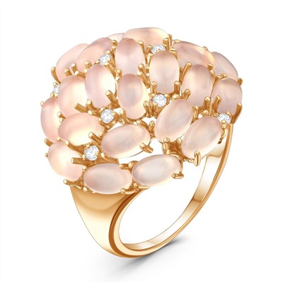 Кольцо из золочёного серебра с розовым агатом и фианитами