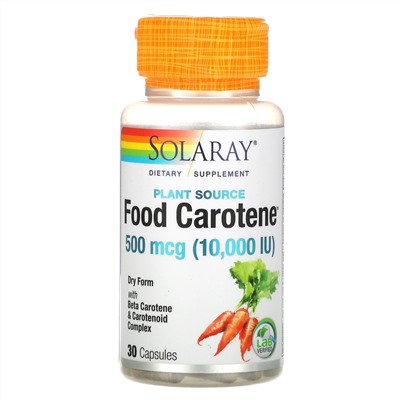 Solaray, пищевой каротин с бета-каротином и каратиноидным комплексом, 500 мкг (10 000 МЕ), 30 капсул