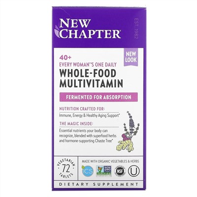 New Chapter, 40+ Every Woman's One Daily, витаминный комплекс на основе цельных продуктов для женщин старше 40 лет, 72 вегетарианские таблетки