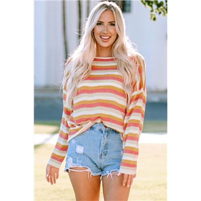 Orange Stripe Long Sleeve Knitted Sweater