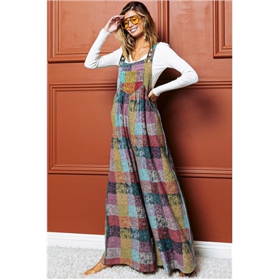 Multicolour Brushed Checkered Wide Leg Overalls