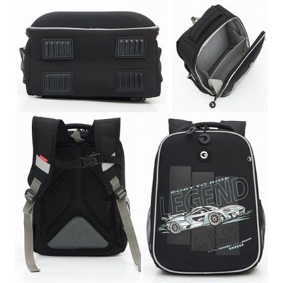 Рюкзак школьный RAw-497-6/1 "Гонка" черный - серый 26х37х16 см GRIZZLY
