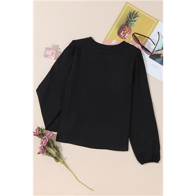 Black Floral Embroidered Puff Sleeve Top