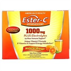 American Health, Ester-C, шипучая смесь для напитка, натуральный апельсиновый вкус, 1000 мг, 21 пакетик по 10 г (0,35 унции)