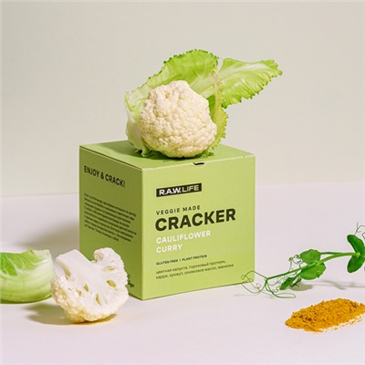 Крекеры "Enjoy&Crack Cauliflower curry", безглютеновые Raw Life, 75 г