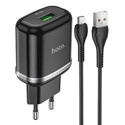 Адаптер Сетевой с кабелем Hoco N3 Special USB 3A/18W (USB/Micro USB) (black)