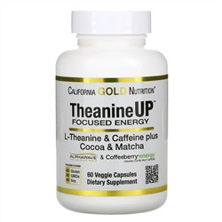 California Gold Nutrition, TheanineUP, сфокусированная энергия, L-теанин и кофеин, 60 растительных капсул
