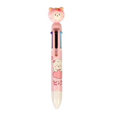 Ручка шариковая 6-цветная "Мишка", 0.5 мм, корпус розовый