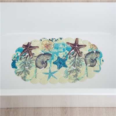 Коврик противоскользящий в ванну на присосках Доляна «Ракушки», 39×65 см