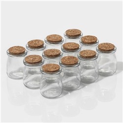 Набор стеклянных баночек для сыпучих продуктов с пробковой крышкой Доляна «Парфе», 100 мл, 5,7×7 см, 12 шт