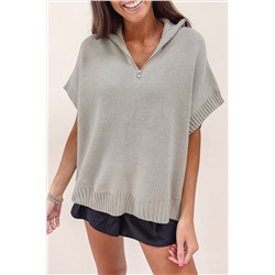 Light Grey Quarter Zip Short Batwing Sleeve Sweater