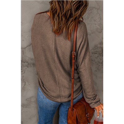 Brown Fiery Solid Color Patchwork Long Sleeve Top