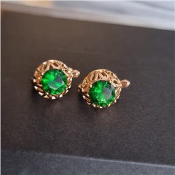 Серьги ювелирная бижутерия коллекция "Дубай" позолота, цвет камня: зеленый, 06400, арт.001.477