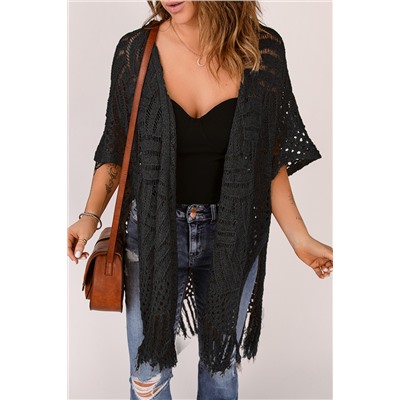 Black Loose Knitwear Kimono with Slits