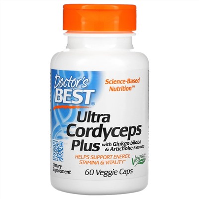 Doctor's Best, Ultra Cordyceps Plus, кордицепс с добавлением экстрактов гинкго билоба и артишока, 60 вегетарианских капсул
